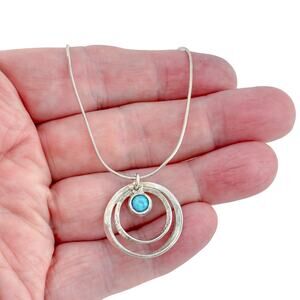 Vintage Didae Sterling Silver 925 Double Circle Opal Pendant Necklace 18"